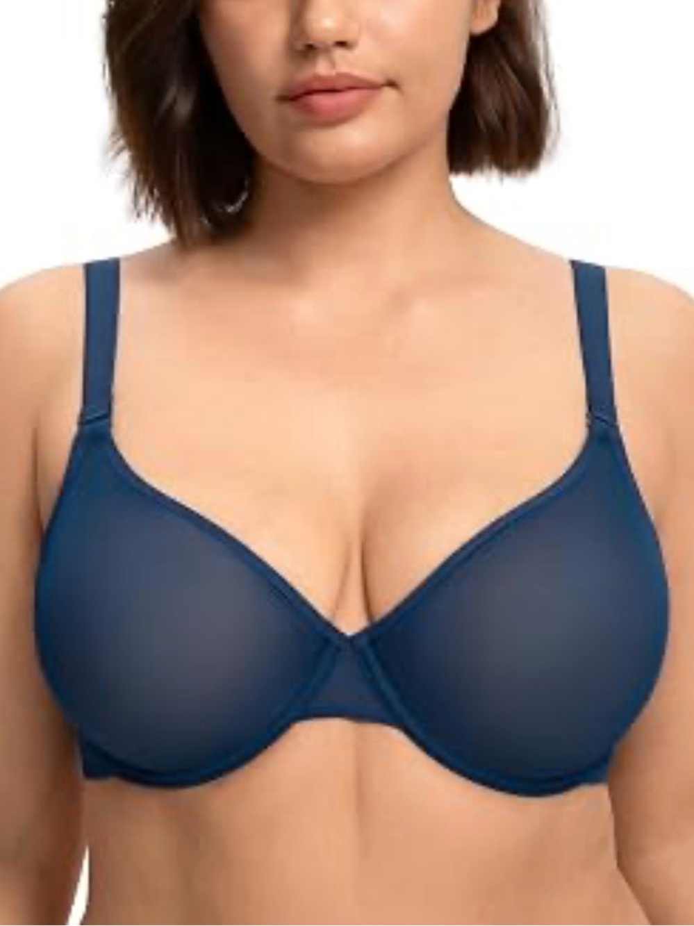 CUUP Navy Underwire Bra with Sheer Panels